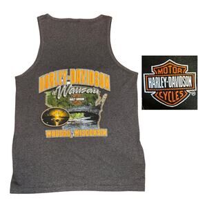 2008 Harley Davidson Mens Tank Top Gray Wausau Wisconsin Y2k Biker Streetwear